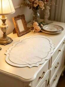 4pcs Solid Color Embroidered Placemats, Pastoral Style Polyester Fiber Round Placemats, Suitable For Dining Table, Coffee Table, Tea Table, Daily Home Decor, Vase Mat, Wedding, Holiday, Party - White - View 5