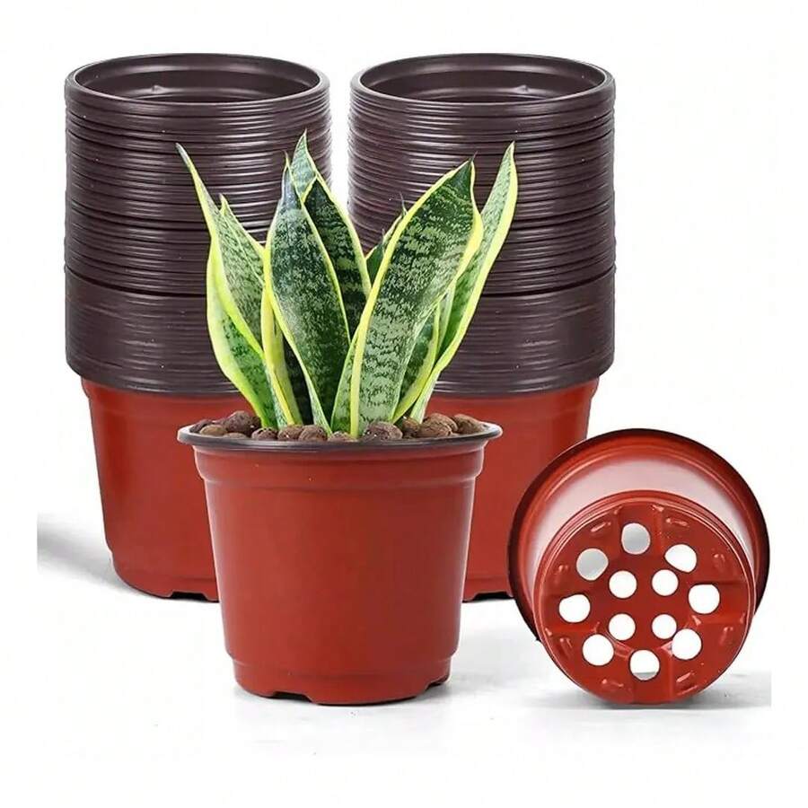 100 Piezas Maceta 6 Pulgadas Marrón Flexibles Matec Plastico - Marrón - Ver 1