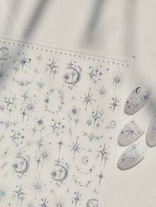 1pc Dreamy Starry Sky Nail Art Sticker With Moon, Stars And Gemstone Decor, Suitable For Press-On Nails, Daily And Party Nail Art - Multicolor - View 5