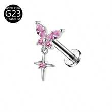 1pc G23 Titanium Internal Thread 1.0/1.2mm Butterfly, Flower, Heart, Cross Shaped Stud Earring Cartilage Piercing Jewelry Suitable For Women's Daily Wear - Pink - View 30