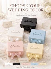 1pc Customized Name Gift Box, Personalized Text Luxury Gift Box With Ribbon, Magnetic Closure Bridesmaid/Proposal Box, Empty Gift Box, Birthday Gift - Multicolor - View 3