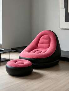 1 Set Flocked Inflatable Lounge Chair With Footstool, Portable Inflatable Sofa Chair, Suitable For Living Room, Bedroom, Dorm, Gaming And Relaxation - Multicolor - View 16