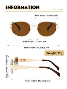 1pc Vintage Oval Metal Small Frame Fashion Street Style Glasses, Travel Beach Accessory Glasses, Suitable For Outdoor, Back To School Season - Golden Gray - View 3