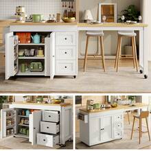 Extendable Sideboard White/Black – Storage Space And Dining Table - 白色 - 查看 1