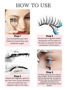 Asiteo 1 Pair Reusable Magnetic False Eyelashes, Natural Look, Glue-Free Magnetic Eyelashes, Soft And Easy To Wear And Remove, Women's Eye Makeup Gift - Black - View 3