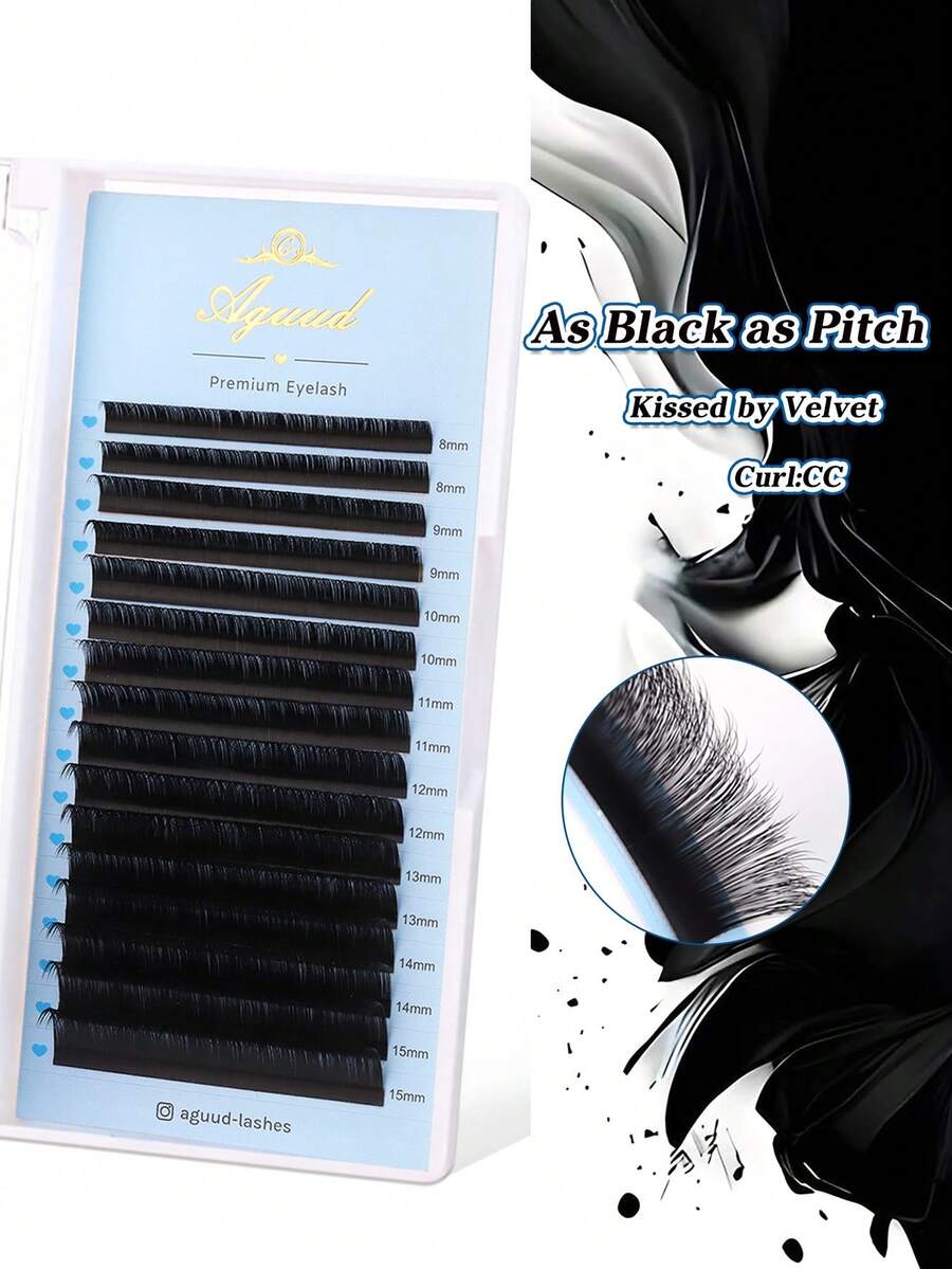 Aguud Bold 黑色&絲絨 CC 經典款 混合型超濃密睫毛接種托盤，嬰兒羊絨超柔軟單長度&混長包裝，沙龍用絲綢手工單根睫毛接種托盤
