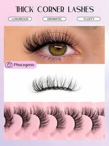 Asiteo 7 Pairs Luxury Thickened Random Eye Tail False Eyelashes, Faux Mink Half-Length Eyelashes With Clear Band, Cat Eye Style, Natural Fluffy Curly Full Coverage False Eyelashes, Essential Makeup Tool For Travel - Black - View 3