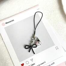 1pc Pearl Bowknot Rhinestone Seven-Star Ladybug Phone Chain Pendant, Universal For Smartphones, Minimalist Healing Small Charm, Can Decorate Keychains And Bags - Multicolor - View 5