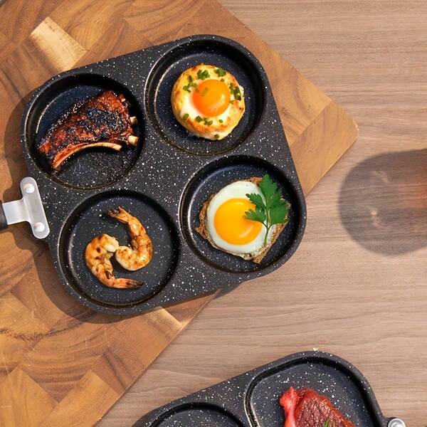 Ever Blooming 1pc Square Non-Stick Frying Pan, 4-Hole Frying Pan, Modern Minimalist Multi-Functional Non-Stick Egg Pan, Iron Pan Frying Pan, Breakfast Egg Cooker, Non-Stick Baking Pan, Mini Pan, Gift Pan, Suitable For Frying Eggs, Pancakes And Burgers, Breakfast Pan, Perfect For Frying, Stir-Frying And Cooking Pizza Desserts, Perfect For Home And Restaurant Use.