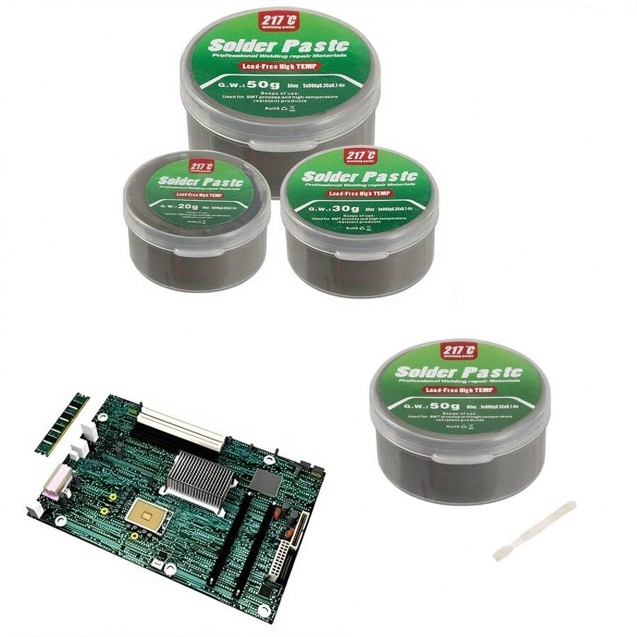 Solder Paste High Temperature 217 ℃ (Sn99% Ag0.3% Cu0.7%), Electronic Solder Paste, Used For IC/PCB/BGA/SMD/Repair (217 ℃) Melting Point, No Need To Clean Solder Paste (With Tool Shovel Included) - Round - View 1
