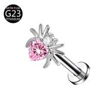1pc G23 Titanium Internal Thread 1.0/1.2mm Butterfly, Flower, Heart, Cross Shaped Stud Earring Cartilage Piercing Jewelry Suitable For Women's Daily Wear - Pink - View 35