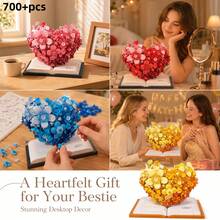 700+ Pcs Small Particle Building Block Heart-Shaped Bouquet Model, DIY Desktop Decor Toy, ABS Material, Suitable As Valentine's Day, Christmas, Holiday Gift For Men And Women - Creative Love - View 1
