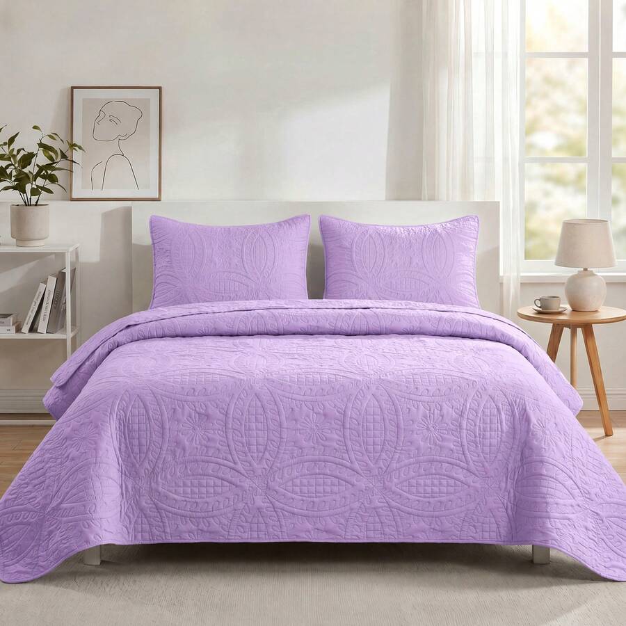Haidren 2/3pcs Quilt Set Bedspreads( Include 1 Quilt 1 Or 2 Pillowcases) Lightweight Microfiber Bedspread - Modern Style Coin Pattern Coverlet Soft And Skin-Friendly Quilt Anti-Allergy And Machine Washable Suitable For School Dormitories
