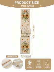 鄉村風秋季裝飾桌旗與餐墊套組，亞麻長方形桌面裝飾，清新綠色植物與秋季作物圖案，隔熱餐桌墊，秋季假期家庭聚會裝飾 - 彩色 - 查看 11