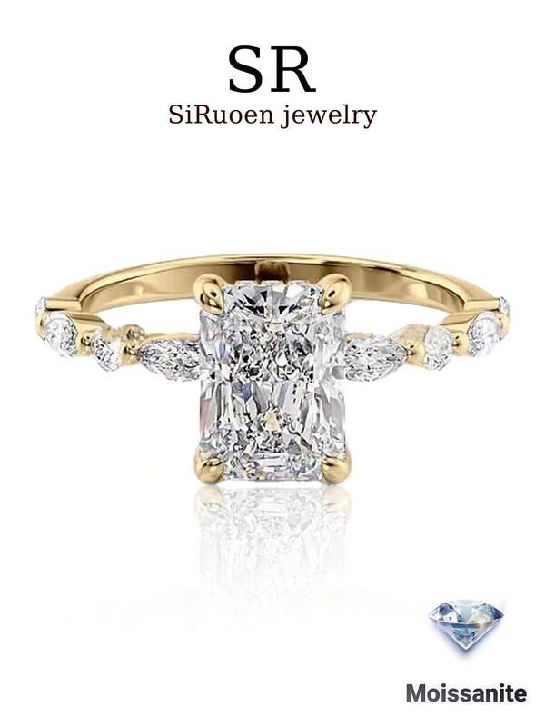 1pc Women's Wedding Ring, Minimalist Rectangle Ring For Women, 2g S925 Sterling Silver, 2ct Moissanite, Bohemian Royal Style, Engagement/Wedding/Anniversary/Valentine's Day Gift, Comes With Moissanite Certificate And Elegant Gift Box