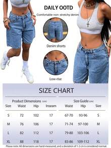 Women's Casual Loose Bermuda Denim Shorts With Pockets Summer, Aesthetic - Medium Wash - View 11