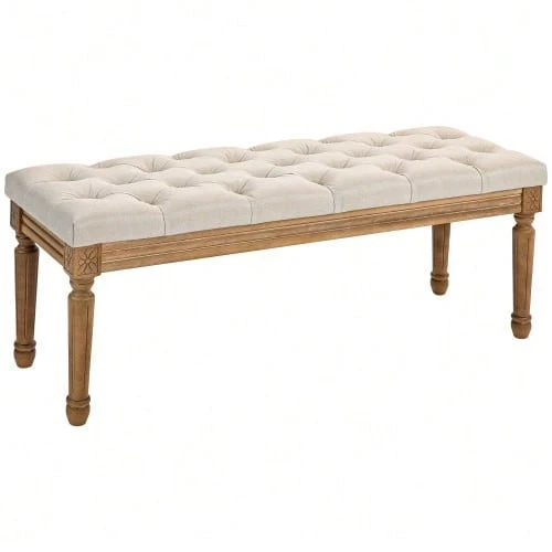 Bench, Upholstered Bench With Linen Look, Wooden Legs, Bed Bench For Bedroom - 白色 - 查看 1