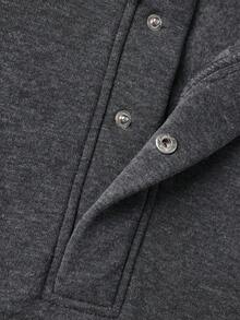 Camvyn Men's Autumn/Winter Casual Fashion Button Loose Drop Shoulder Lapel Sweatshirt - Dark Grey - View 4