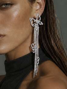 FAAABULS 1 Pair Personalized Fashion Long Butterfly Tassel Earrings, Sexy Versatile Women's Earrings For Holiday Wear - Silver - View 2