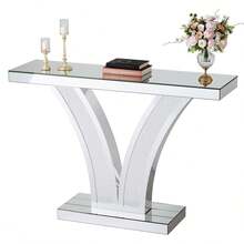 LITTLE TREE Mirrored Console Table, Modern Sliver Entryway Sofa Table With Crystal Inlay Frames For Living Room, Hallway, Foyer - Silver - View 8