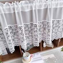 1PC New White Hollow Flower Lace Patchwork Curtain Header, Rod Pocket Window Valance, Pastoral Style Cabinet Shelf Cover Curtain, Kitchen Small Window Decorative Short Half Curtain, Fabric Weight 180g/㎡ - 1PC - View 10