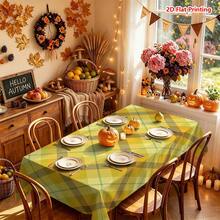 1/2件裝秋季桌布，黃色格紋聚酯纖維布料，鄉村農舍風秋季感恩節裝飾，適用於廚房、餐廳、咖啡桌、餐桌、野餐、露營，桌面保護與節日裝飾 - 彩色 - 查看 12