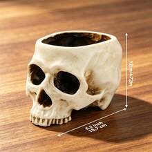 1Pc Resin Skull Planter Pot, Multi-Purpose Gothic Skull Storage Container, Decorative Vase For Succulent Plant, Makeup Brush Holder Candy Bowl Dark Home Desktop Ornament, Spooky Season Decor - Multicolor - View 11