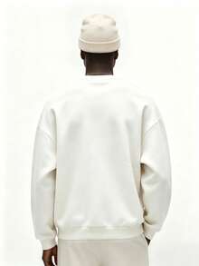 Sudadera casual de cuello redondo con estampado de corazón, corte holgado para hombre, primavera/otoño - Blanco - Ver 2