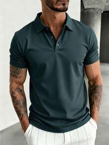 Men's Solid Color Casual/Business Casual Short Sleeve Polo Shirt, Summer - Dark Grey - View 1