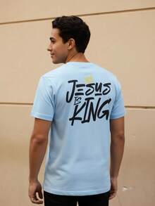 Camiseta Jesus Is King ( Jesus É Rei) Algodão Cristã Gospel - Azul bebê - Visão 2