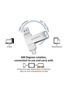 Lenovo USB 3.2 Flash Drive 32GB/64GB/128GB/256GB High-Speed Metal USB Flash Drive, Storage Card, Waterproof - Silver - View 5