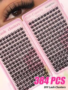 384/352/320 Clusters D Curl Segmented False Eyelashes, Fluffy Natural Voluminous DIY Lash Kit, Soft And Long-Lasting, Fox Eye/Cat Eye Style, Suitable For Beginners And Professionals, Portable Travel Pack, Ideal For Daily Commute, Wedding, Party And Stage Makeup - D - View 3