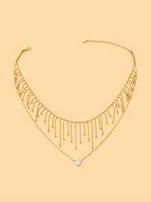FAAABULS 1pc Women's Gold Tassel Choker Necklace, Multi-Layer Draped Chain With Exquisite Pendant, Suitable For Beach, Party, Music Festival - Gold - View 7
