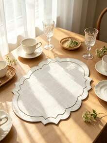 4pcs Solid Color Embroidered Placemats, Pastoral Style Polyester Fiber Round Placemats, Suitable For Dining Table, Coffee Table, Tea Table, Daily Home Decor, Vase Mat, Wedding, Holiday, Party - White - View 3