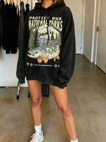 90s National Parks Unisex Sweatshirt Granola Girl Shirt Respect    Local Wildlife Pullover Hiking Camping Clothes Wanderlust Shirt - 黑色1 - 查看 3