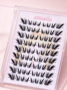 Ayrmilla AYRMILA Glueless Self Adhesive Cluster False Eyelashes, No Glue Required Manga Individual Lashes, Reusable Segmented Fake Eyelash Extensions With Lovely Cartoon Storage Tray For Daily Makeup - C - View 2