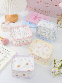 1 Buah Kantong Penyimpanan Mini Motif Bunga Berbentuk Hati, Tas Kosmetik & Pembalut Portabel. Cocok untuk Kosmetik, Hadiah Luar Biasa untuk Perjalanan & Kembali ke Sekolah. - MultiWarna - View 6