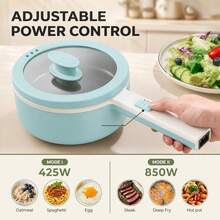 Reemix Hot Pot Electric With Steamer, 1.6L(54.11oz) Ramen Cooker Non-Stick Sauté Pan For Steak, Egg, Fried Rice, Ramen, Oatmeal, Soup, Portable Personal Hot Pot Perfect Suit For Dorm Room And Apartment - 青碧色 - 查看 2