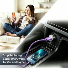 3入 USB Type C 快充線，USB-A 轉 Type-C 快充數據線（3.3ft/6.6ft/10ft 尼龍編織線），適用 Android 手機充電，相容三星及其他 Android 手機與設備，適合室內/戶外/旅行與車內環境，粉色/紫色 - 3pcs粉+藍+紫 - 查看 4