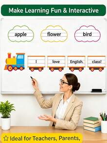 15pcs/14pcs/11pcs/4pcs/1pc Erasable English Writing Whiteboard Sticker Set, Reusable Classroom Learning Tool For Teachers/Open Classes, Strong Magnetic Bottom, Fun Design, Suitable For Refrigerator Attachment, Colorful Classroom Decoration, School Supplies - Whiteboard Sticker Set - View 2
