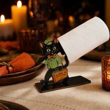 1/4pcs Fun Halloween Wooden Tissue Holder, Featuring Ghost, Skeleton, Pumpkin, And Black Cat Designs, Suitable For Parties, Living Room, And Dining Table Center Decorations. - Napkin Holder - View 11