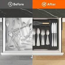 1pc 8.5-14.4 Inch Adjustable Expandable Kitchen Drawer Organizer, 7-Compartment Cutlery Tray, Kitchen Utensil Organizer, Durable Plastic Cutlery Divider - Multicolor - View 5