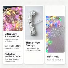 USB Copper Wire Curtain Fairy Lights – Flexible Hook-Free Drape, Flat Beads Non-Glare, 8 Modes Remote, Low-Voltage For Bedroom Window Wedding Party Indoor Decor - Colored Light - View 3