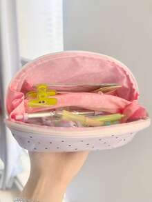 1pc Cute Multi-Layer Stationery Storage Bag, Waterproof Polyester Material, Soft Polka Dot Design, Suitable For Students, High-Aesthetic Girly Style Pencil Case - Multicolor - View 4