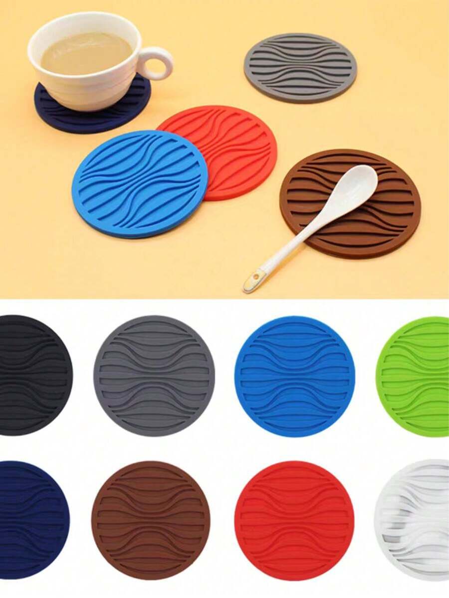 1pc Round Silicone Coaster, Non-Slip Wavy Design, Minimalist Style, Creative Drainage And Heat Insulation Pad For Coffee Cups And Water Cups - Multicolor - View 1