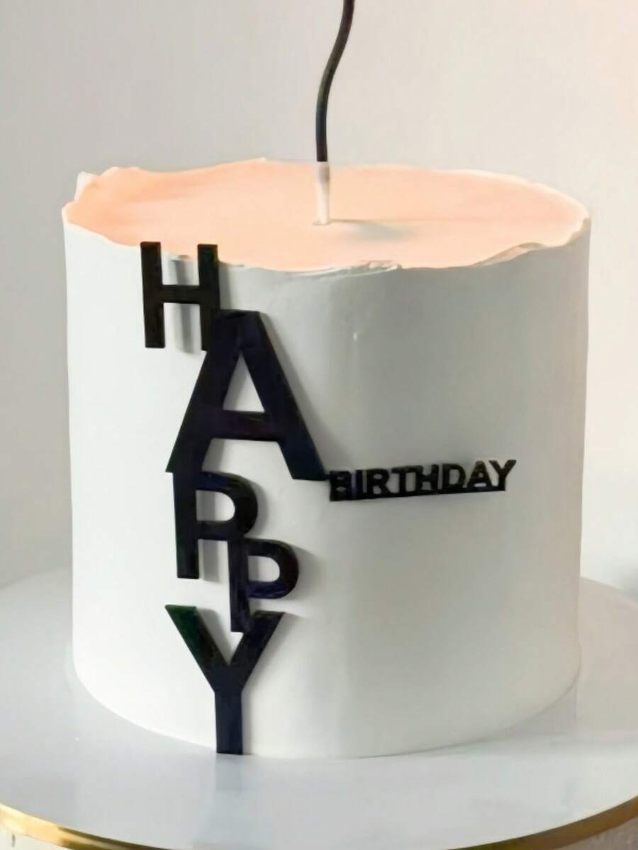 1/2/3/4件時尚極簡黑色「Happy Birthday」蛋糕插牌,壓克力蛋糕裝飾 - 查看 1
