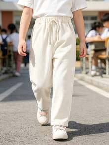 3件組女孩燈芯絨彈性腰長褲，結飾設計，輕量透氣面料，適合日常、學校與戶外活動，春秋穿著 - 彩色 - 查看 12