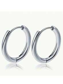 RAYQUEEN 5 Pairs/Set Minimalist Stainless Steel Hoop Earrings - Silver - View 7