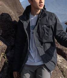 Columbia Jaket Hiking Gunung Outdoor Pria Terbaru, Mantel Softshell Olahraga Tahan Air - Hitam - View 3