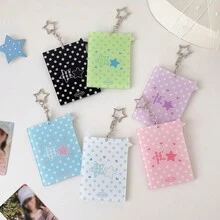 1pc Polka Dot Bow Photocard Holder With Star Keychain, Cute Acrylic Card Sleeve, Portable Idol Photo Card Cover, Student ID Badge Holder, Decorative Campus Card Case For 3 Inch Photocard Collection, Back To School - Card Sleeve - View 6